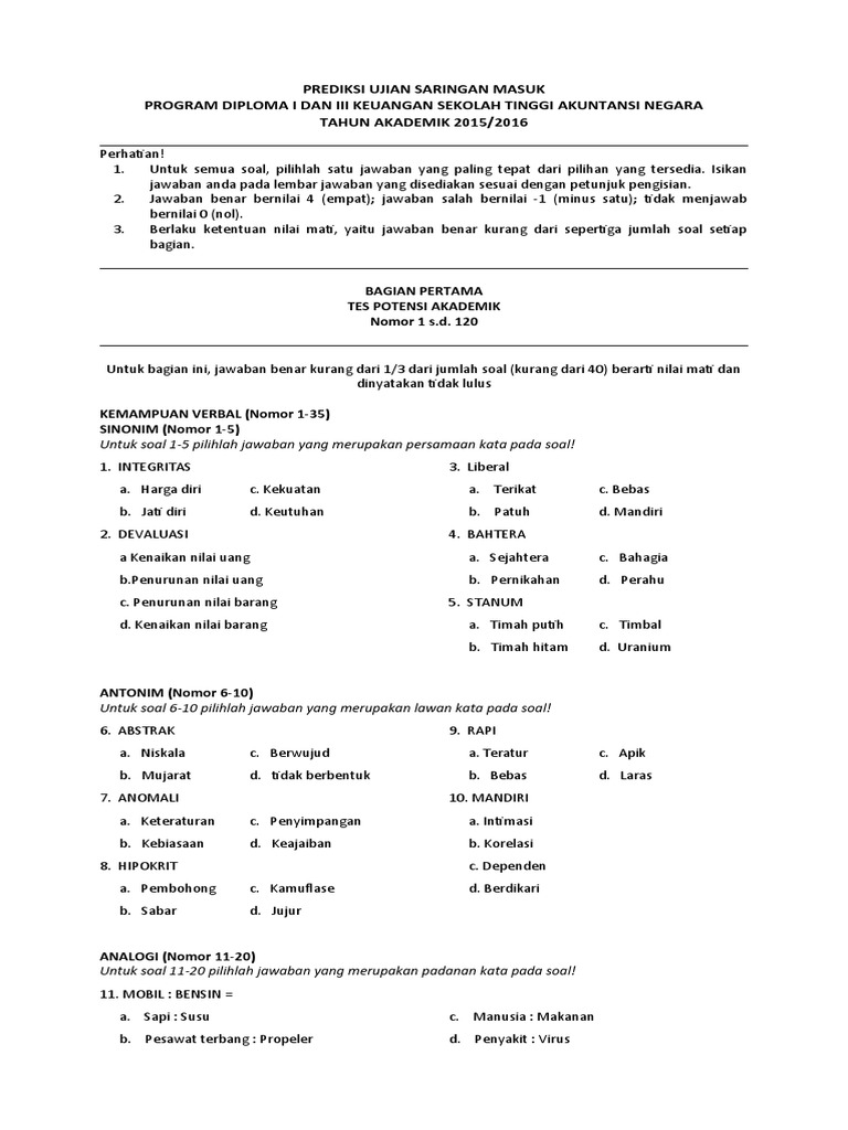 Soal Prediksi USM PKN STAN | PDF