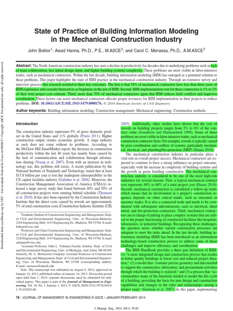 State of Practice of Building Information Modeling in The Mechanical ...