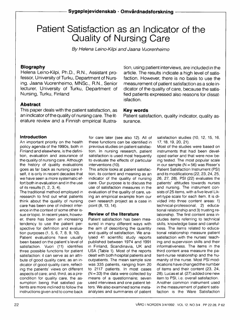 Patient Satisfaction As An Indicator of The Quality of Nursing Care ...