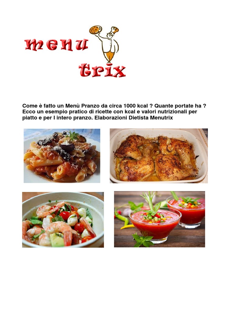 Menu Pranzo Da 1000 Kcal Menutrix PDF | PDF