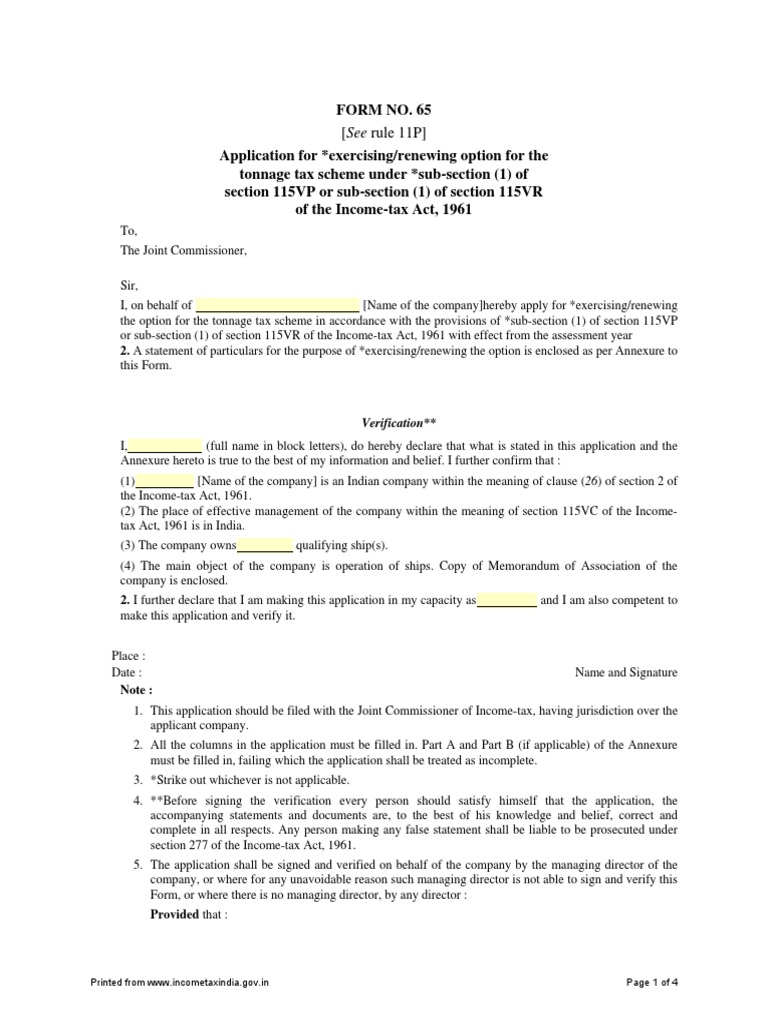 Form No. 65: (See Rule 11P) | PDF | Tonnage | Liquidation