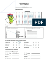 English Worksheet 1,2 Lesson 7: The Numbers Name: . Grade / Section 1.-Read The Information: (Lee La Información) The Numbers