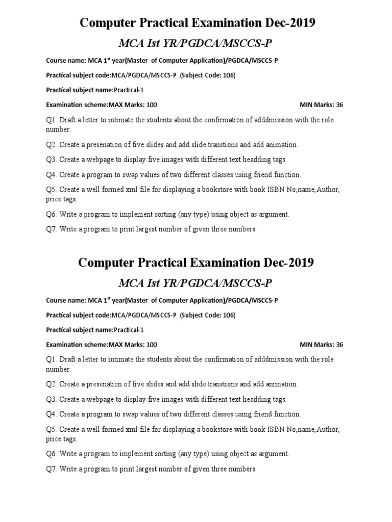Computer Practical Exam Questions 2019 | PDF | Software Engineering ...