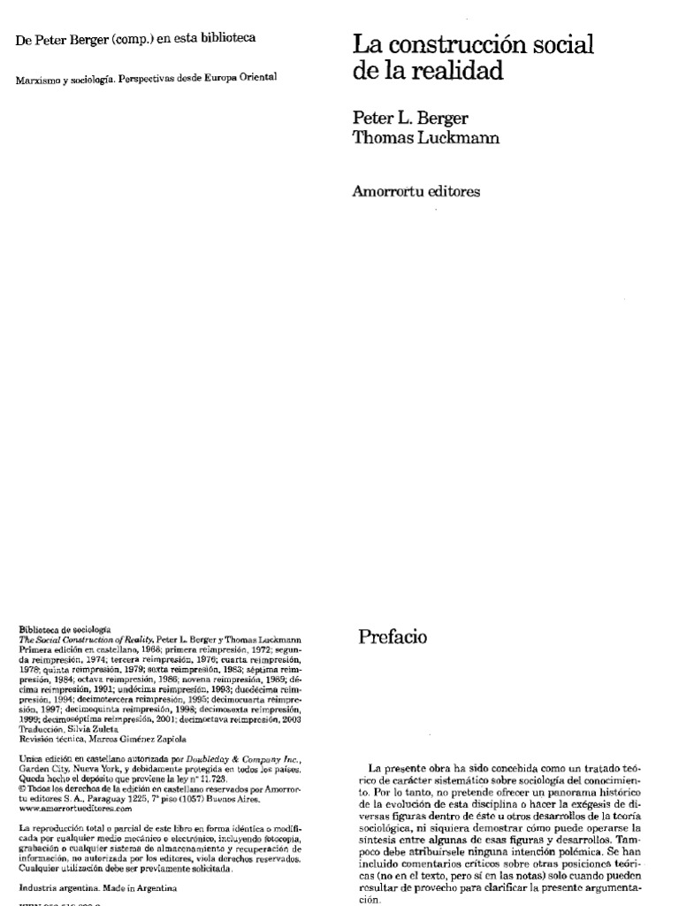 1 Berger Y Luckmann 2003 Introducción Y Los Fundamentos Del