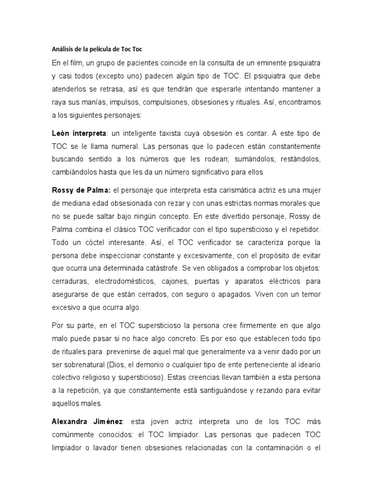 Análisis de la película Toc Toc | PDF | Desorden obsesivo compulsivo ...