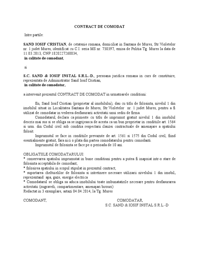 Contract de Comodat | PDF