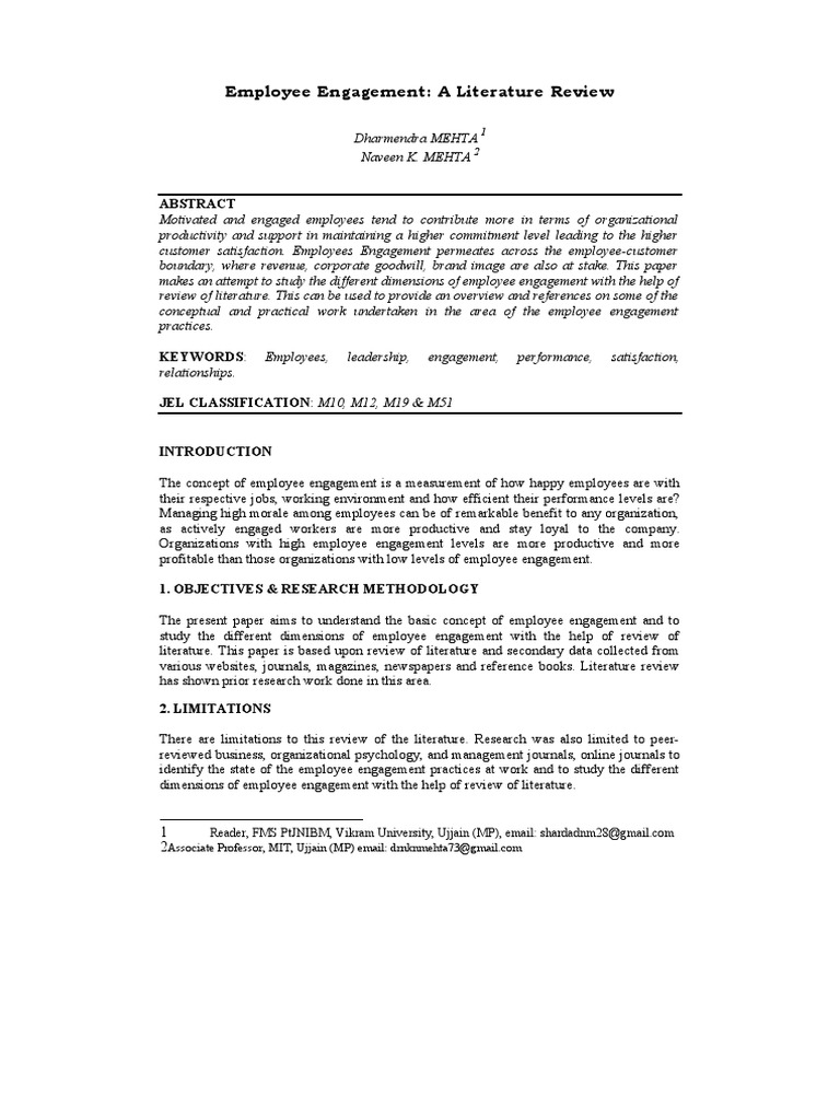 Employee Engagement: A Literature Review | PDF | Corporate Social ...