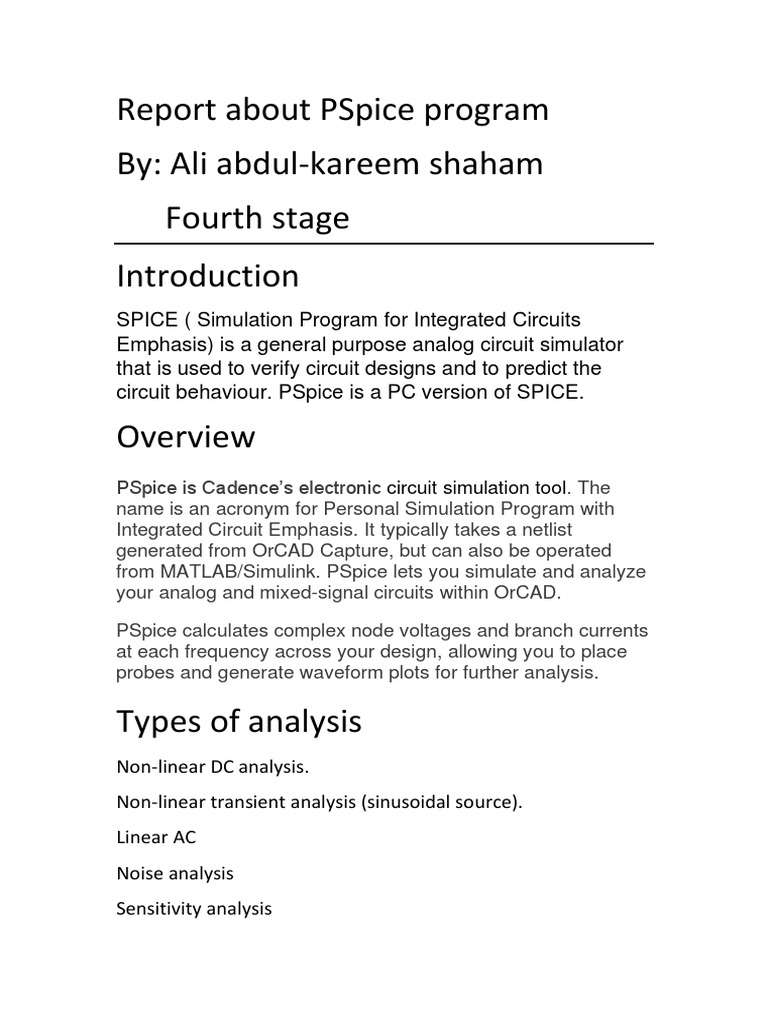 PSpice: Overview and Analysis Features | PDF | Electrical Network | Spice