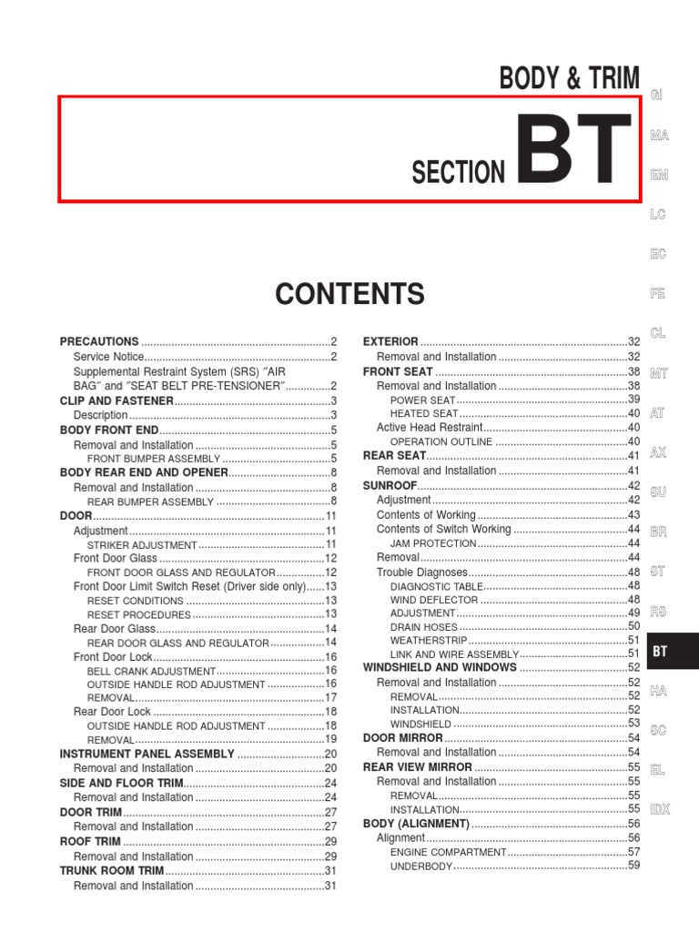 Body and Trim Service Manual Guide | PDF | Airbag | Door