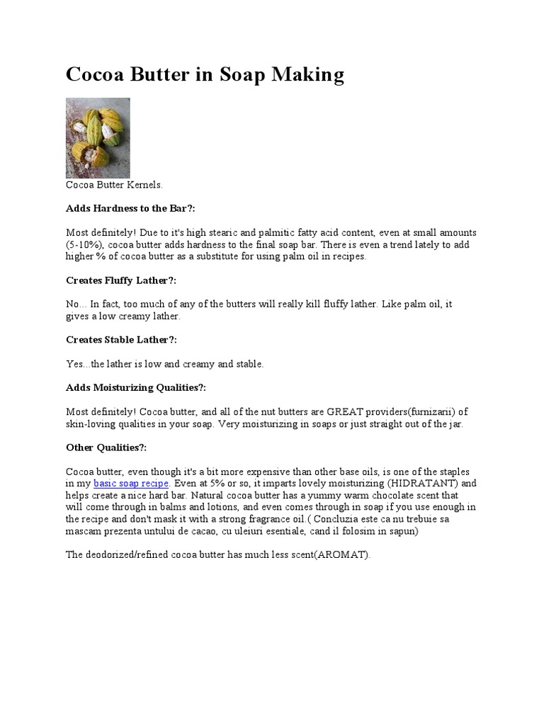 Cocoa Butter in Soap Making Adds Hardness To The Bar? PDF