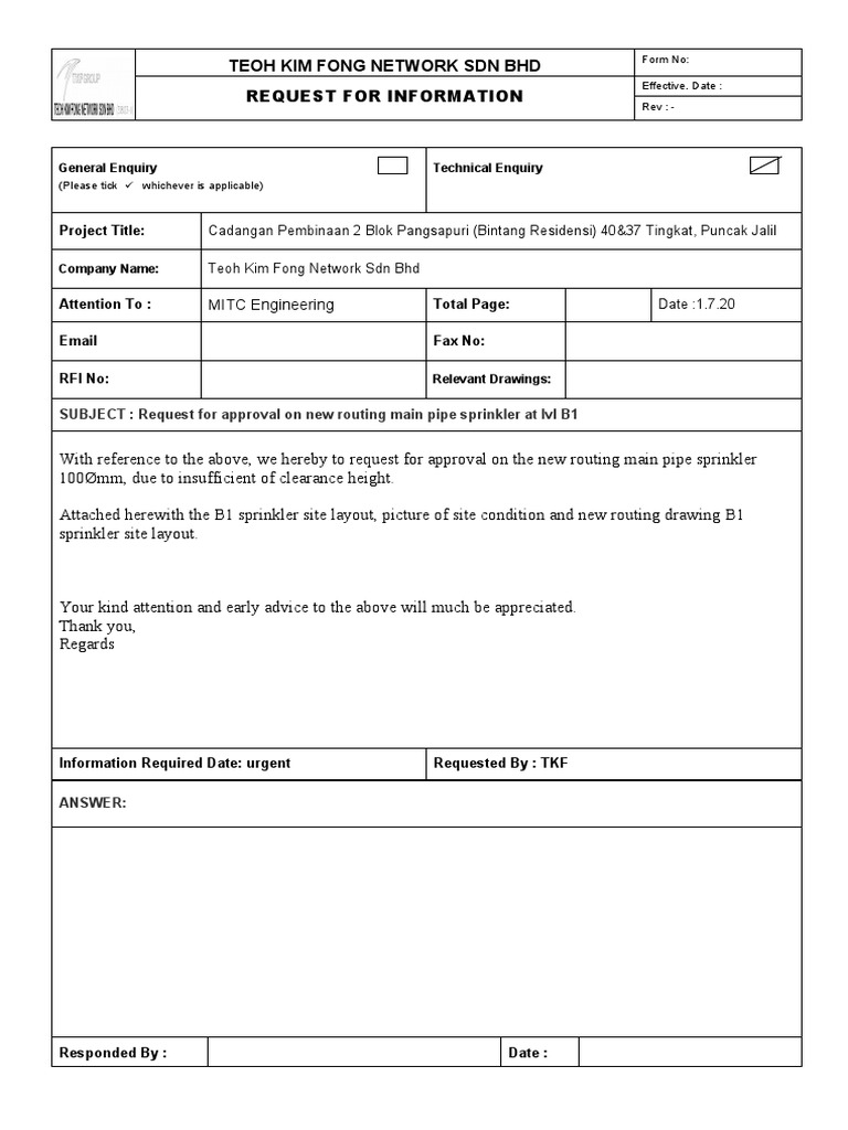Rfa Main Pipe Sprinkler Change Routing Cover Page | PDF