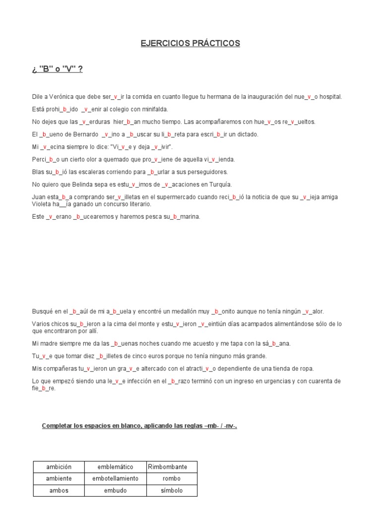 Ejercicios de uso de la B y V | PDF