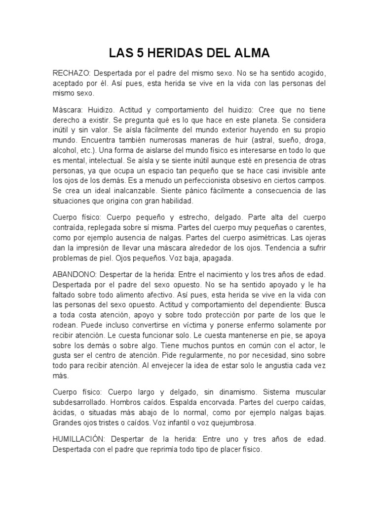 Las 5 Heridas Del Alma PDF Science Ciencia humana