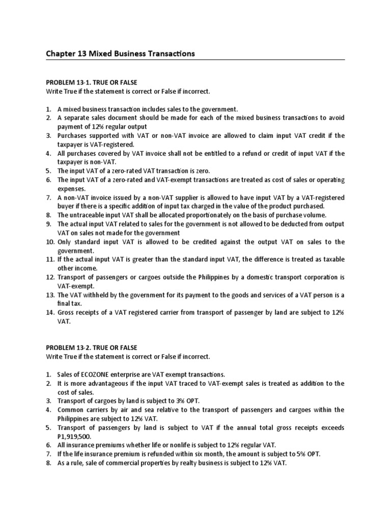 Mixed Business Transactions Overview | PDF | Value Added Tax | Invoice