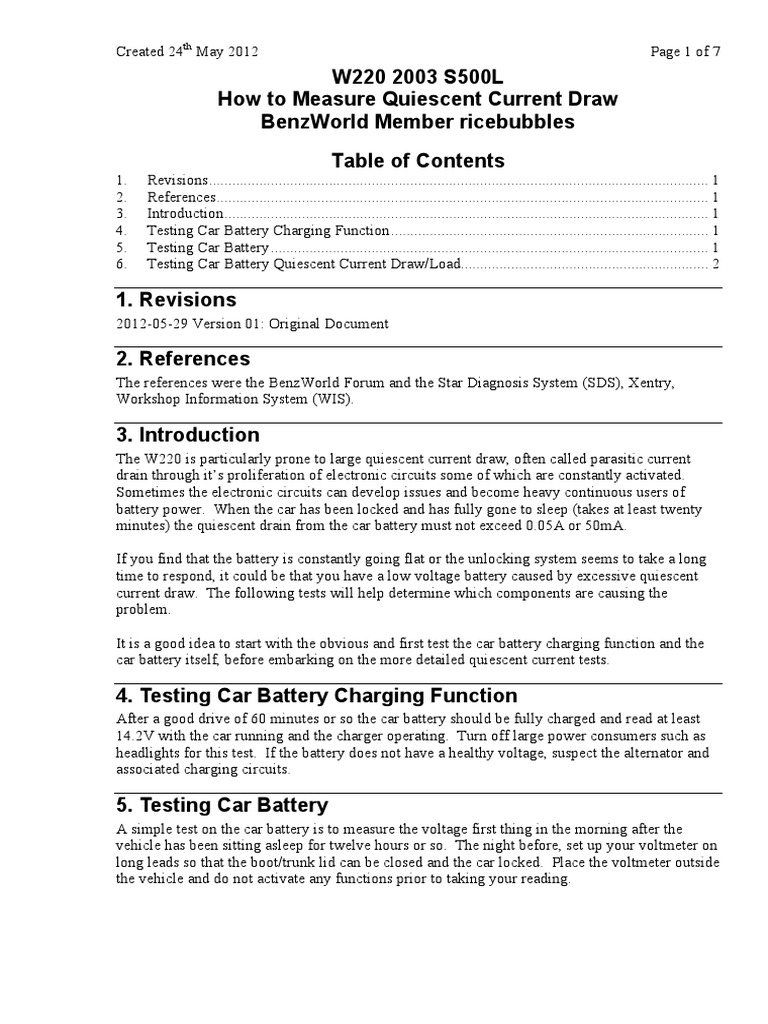 W220 Testing Quiescent Current Draw Version 01 PDF PDF Resistor