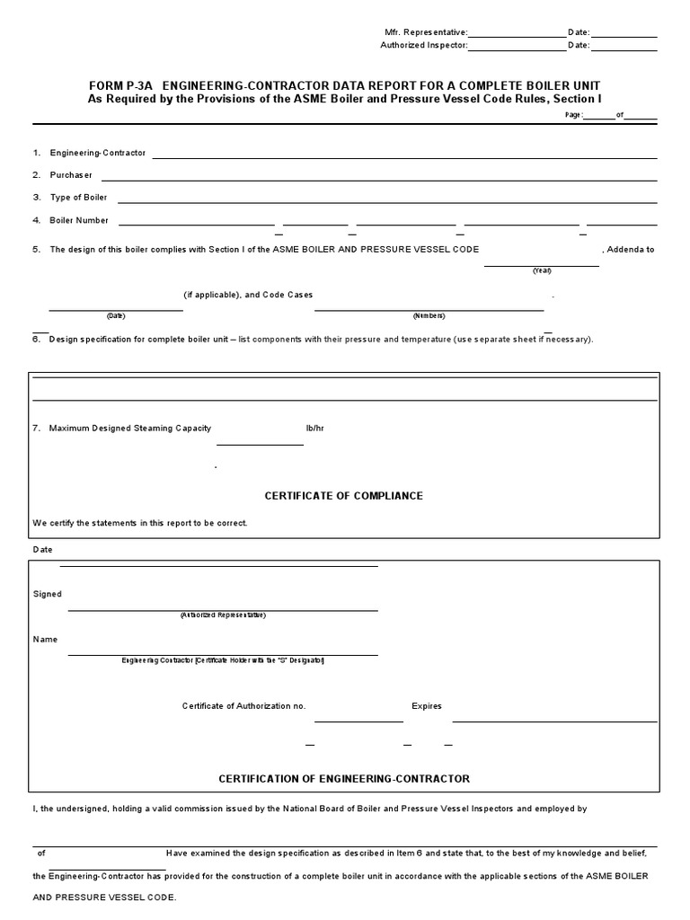 Manufacturer's Data Report for Boilers | PDF | Boiler | Specification ...