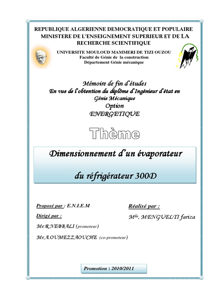 Dimensionnement D Un Evaporateurdu Refrigerateur 300d Refrigeration Transfert Thermique
