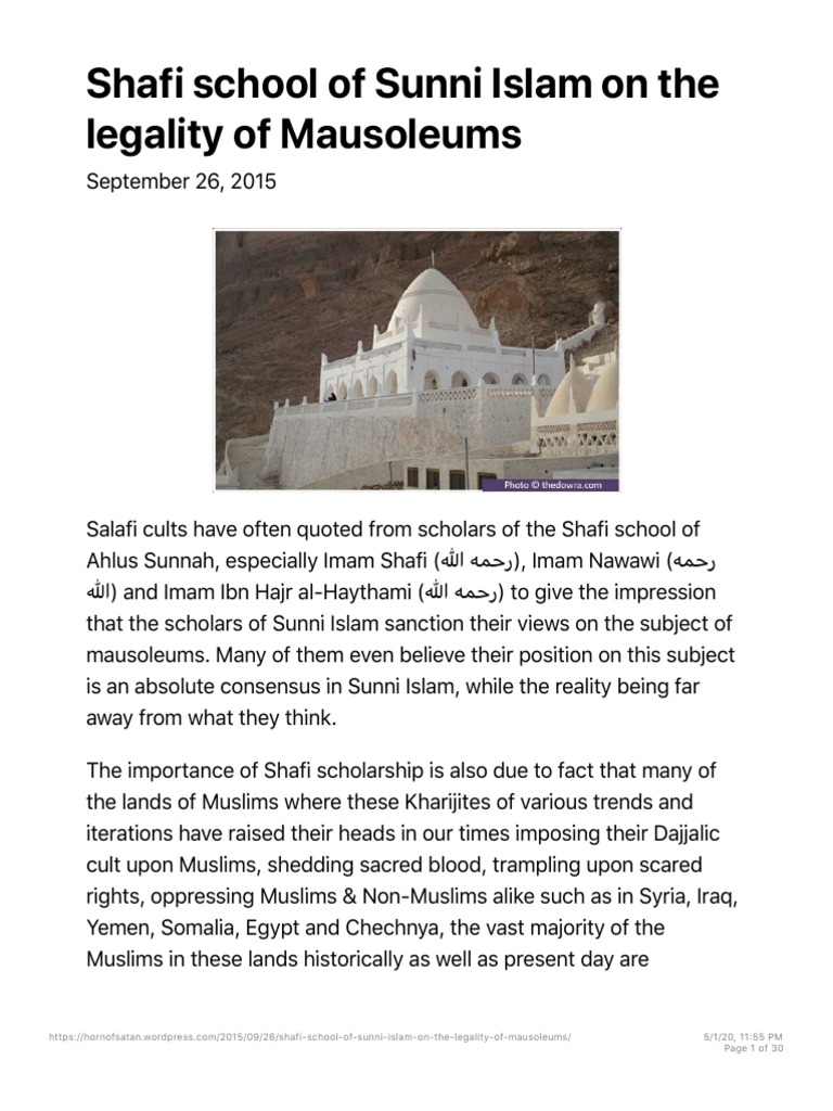 Shafi School Of Sunni Islam On The Legality Of Mausoleums Wahhabism Unveiled Sunni Islam Salafi Movement