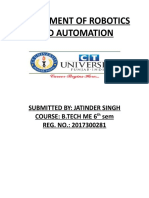 Assignment of Robotics and Automation: Submitted By: Jatinder Singh Course: B.Tech Me 6 Sem REG. NO.: 2017300281