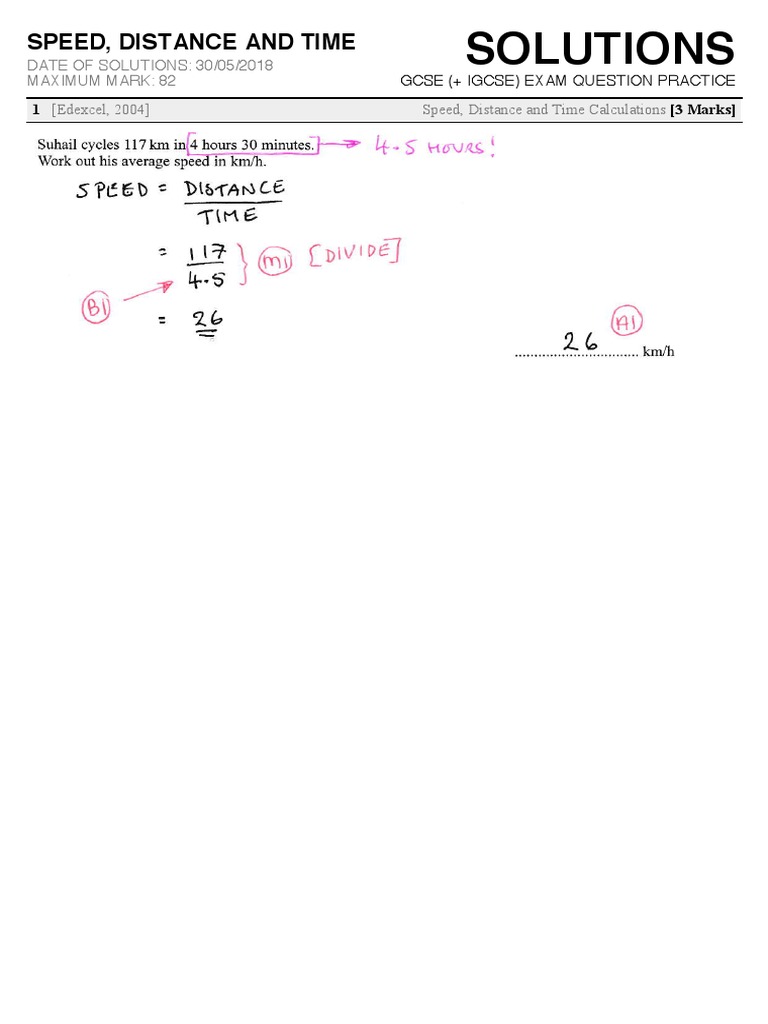 GCSE Speed, Distance, Time Solutions | PDF | Cognition