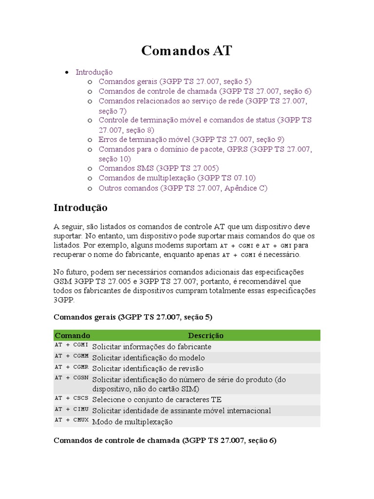 Comandos AT 3GPP: Guia Completo | PDF | Celulares | Serviço de rádio de ...