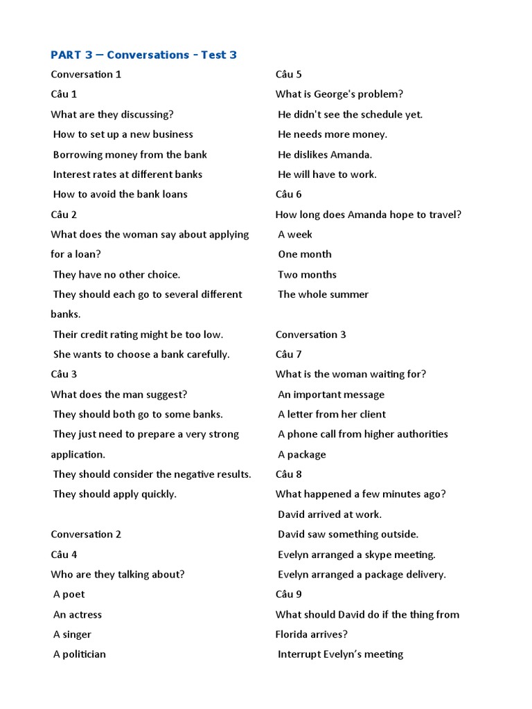 21 PART 3 - Conversations - Test 3 | PDF | Banks | Interest