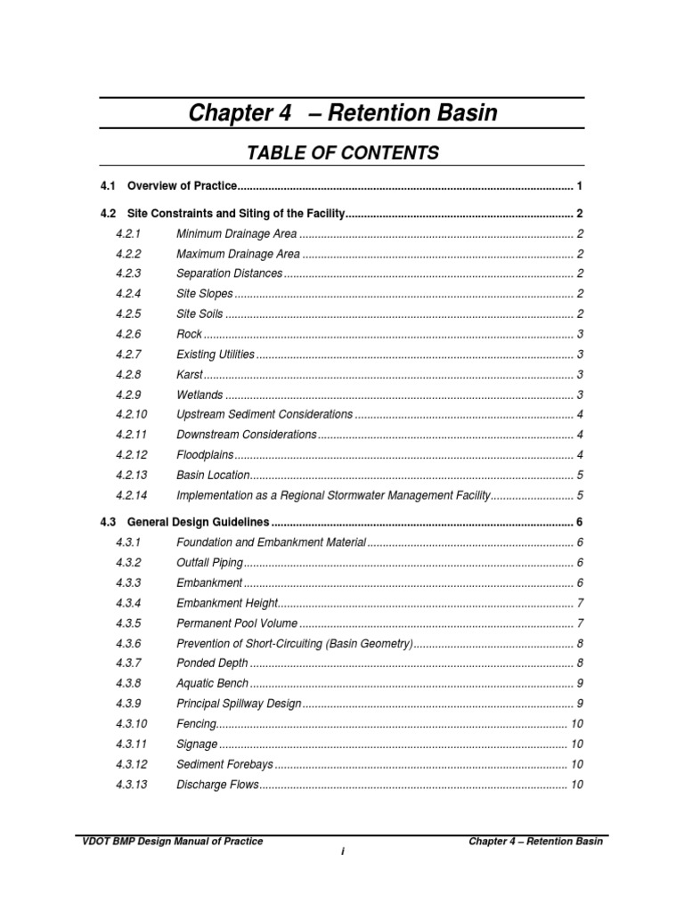 VDOT BMP Design Manual of Practice I Chapter 4 Retention Basin