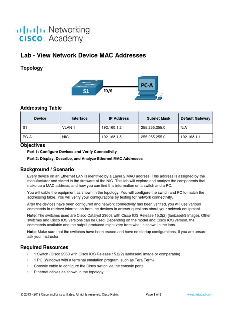7.2.7 Lab - View Network Device Mac Addresses | PDF | Network Switch |  Network Architecture