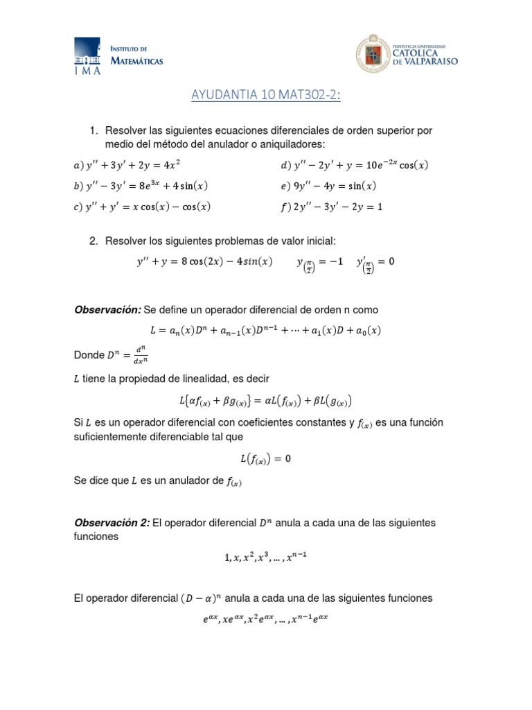 Ayudantia 10 Mat302 Pdf Pdf