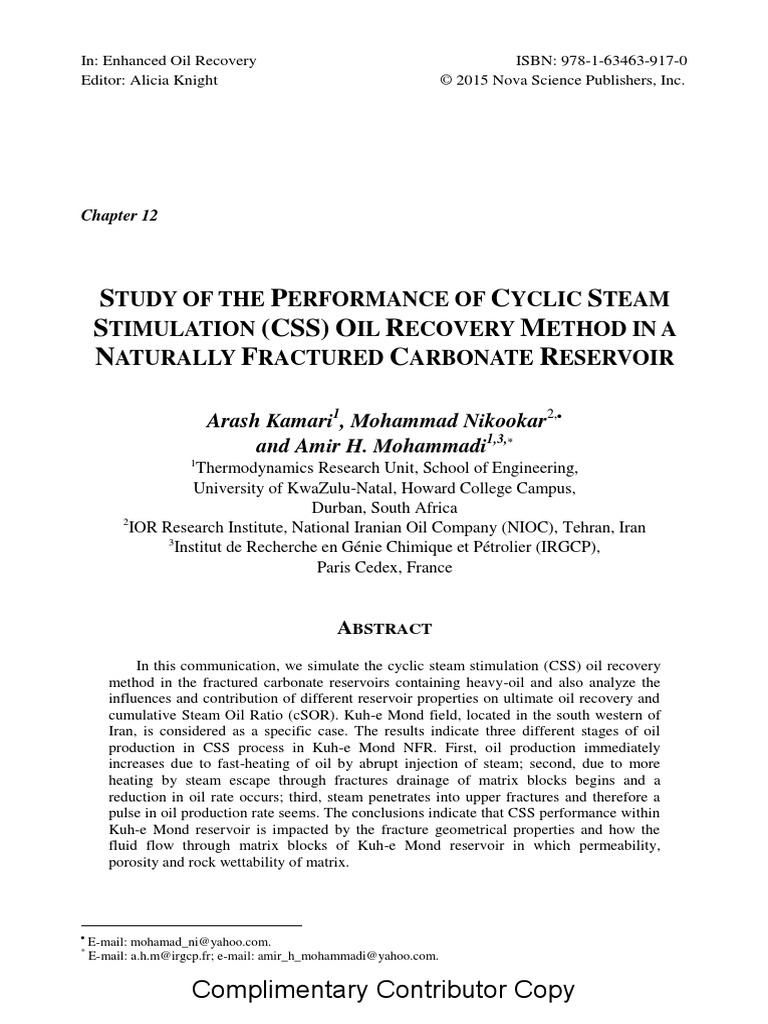 Study of The Performance of Cyclic Steam PDF | PDF | Petroleum ...