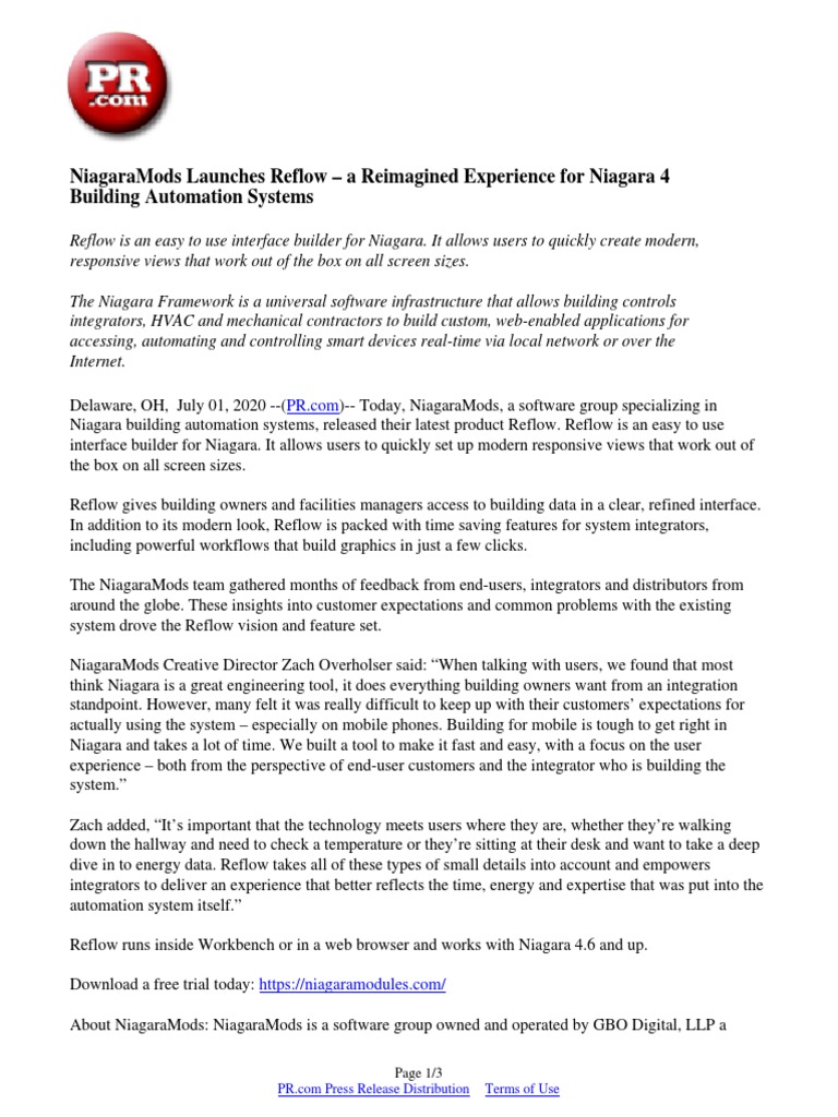 NiagaraMods Unveils Reflow for Niagara 4 | PDF | Terms Of Service ...
