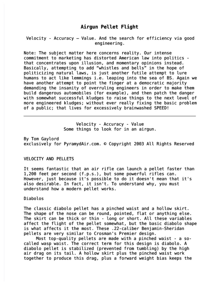 Airgun Pellet Flight Airgun Pellet Flight | PDF | Bullet | Rifle