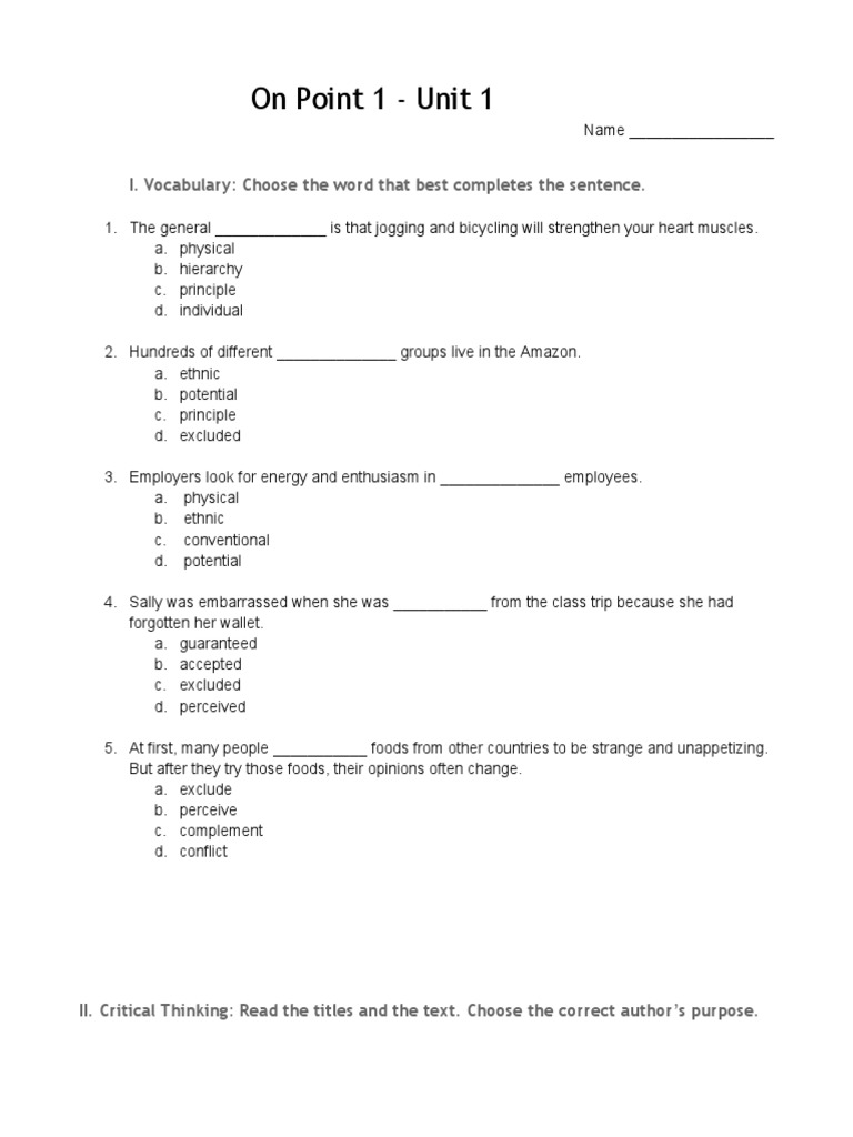 On Point 1 - Unit 01 Test | PDF | Marriage | Social Institutions