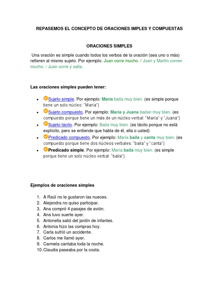 Hoja De Trabajo Para Identificar Oraciones Simples Y Compuestas