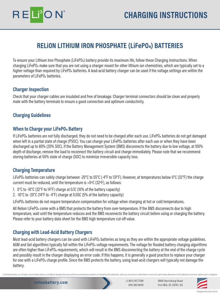 Charging Instructions Relion Lithium Iron Phosphate (Lifepo4