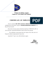 Certificate of Employment: P.Burgos St. Siniloan, Laguna Contact No.: 09175044871/09175046262