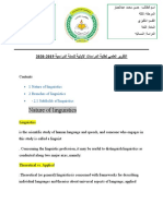 1 Nature of Linguistics 2 Branches of Linguistics - 2.1 Subfields of Linguistics