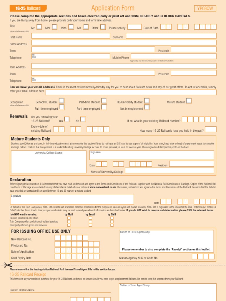 16 25 Railcard Printable Application Form
