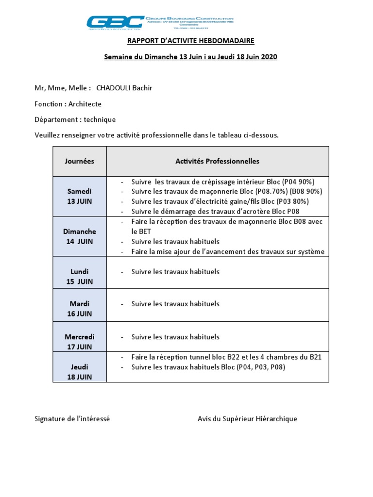 Rapport D'activité Hebdomadaire V0  PDF