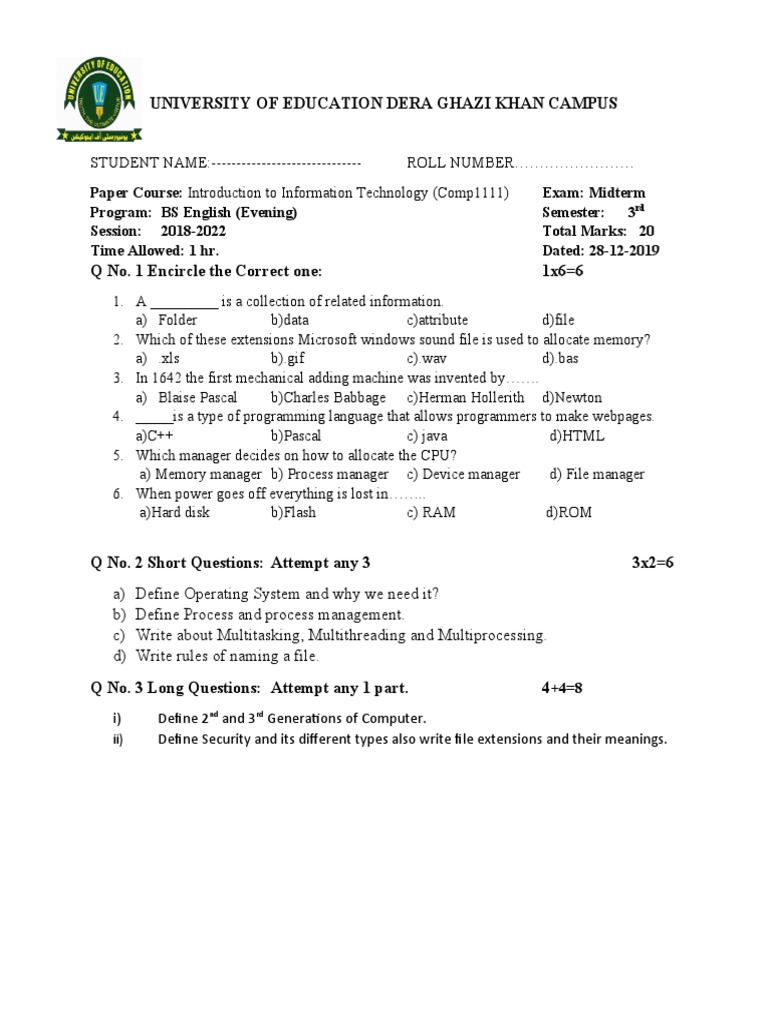 Paper BSEng3rd Computer Fundamental Paper PDF
