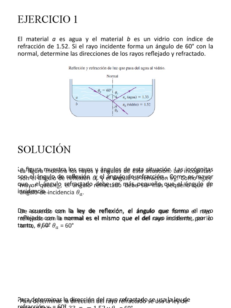 Ejercicios de Reflexión y Refracción de Luz | PDF | Ciencia y ...
