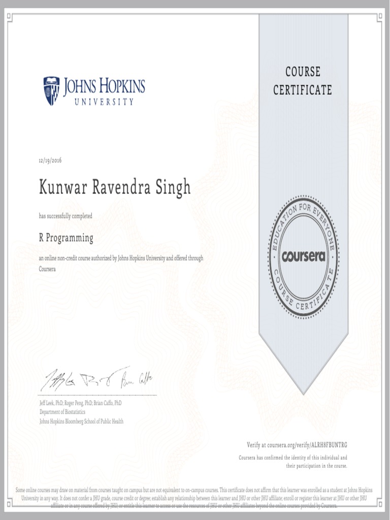 R Programming Certificate from JHU | PDF | Johns Hopkins University ...
