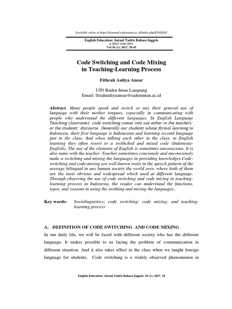 Code Switching in English Teaching | PDF | Multilingualism | Second ...