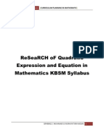 Kajian Tentang Quadratic Expression and Equation in Math KBSM