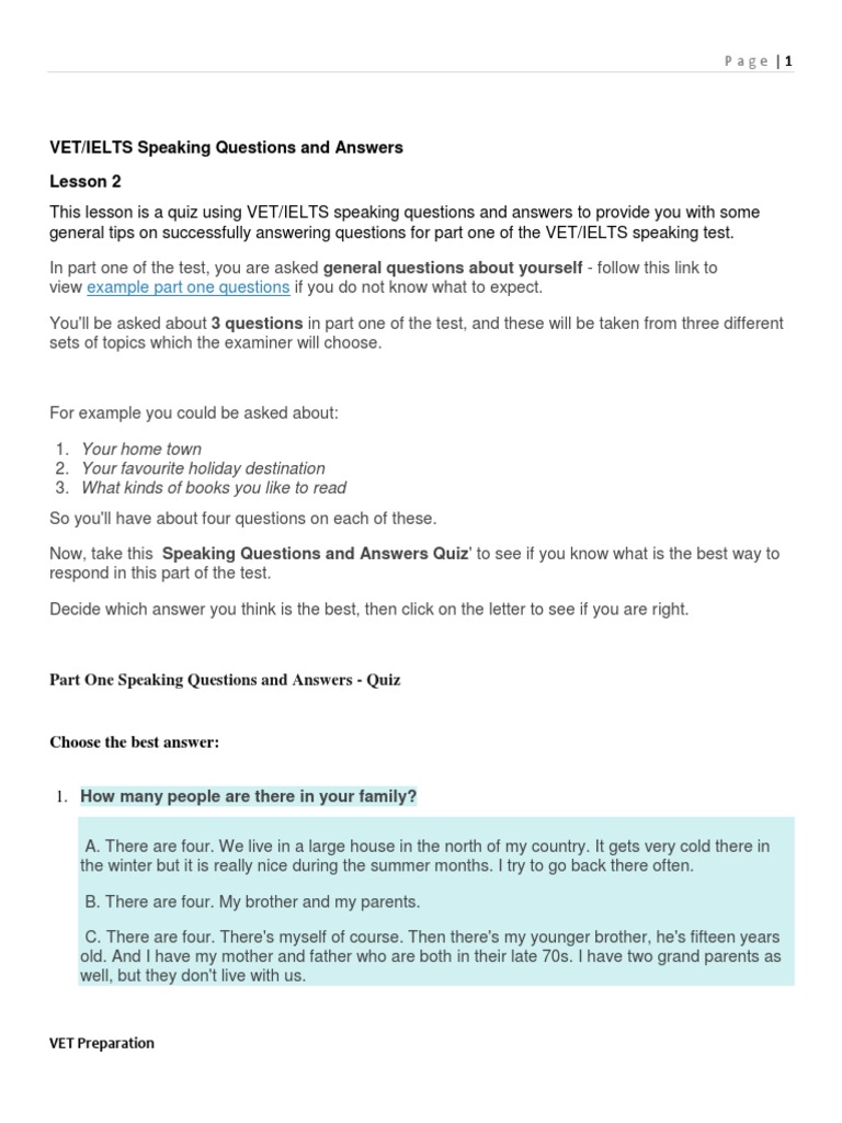 VET/IELTS Speaking Test Tips & Quiz | PDF | Question | International ...