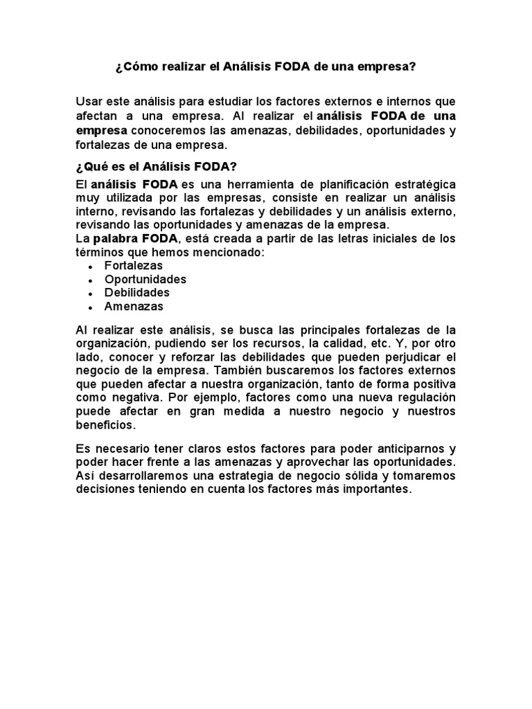 Guía Completa para Análisis FODA | PDF | Análisis FODA | Business