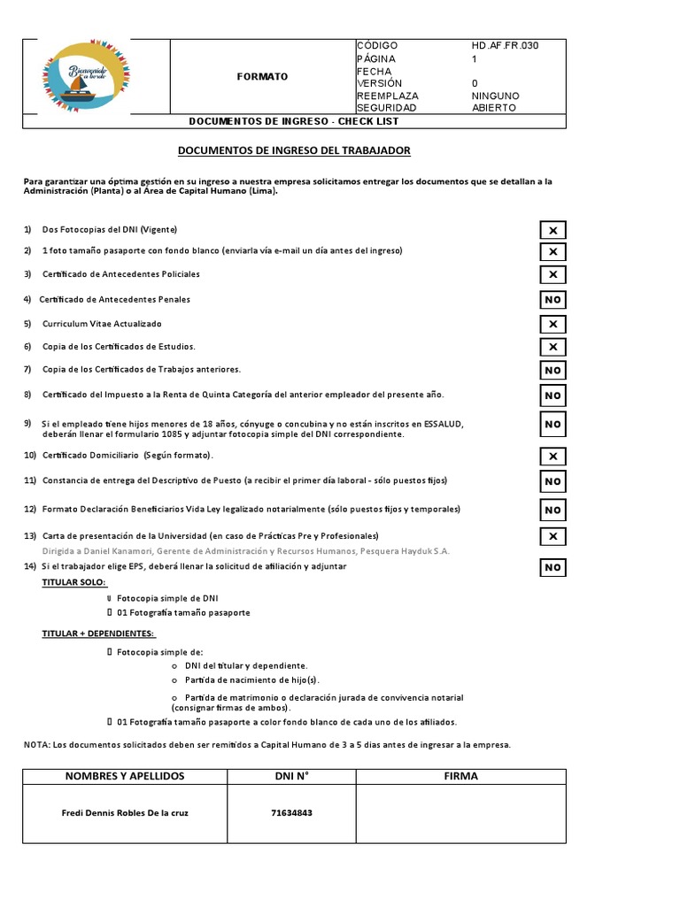 Check List de Documentos de Ingreso | PDF | Pensión | Gobierno