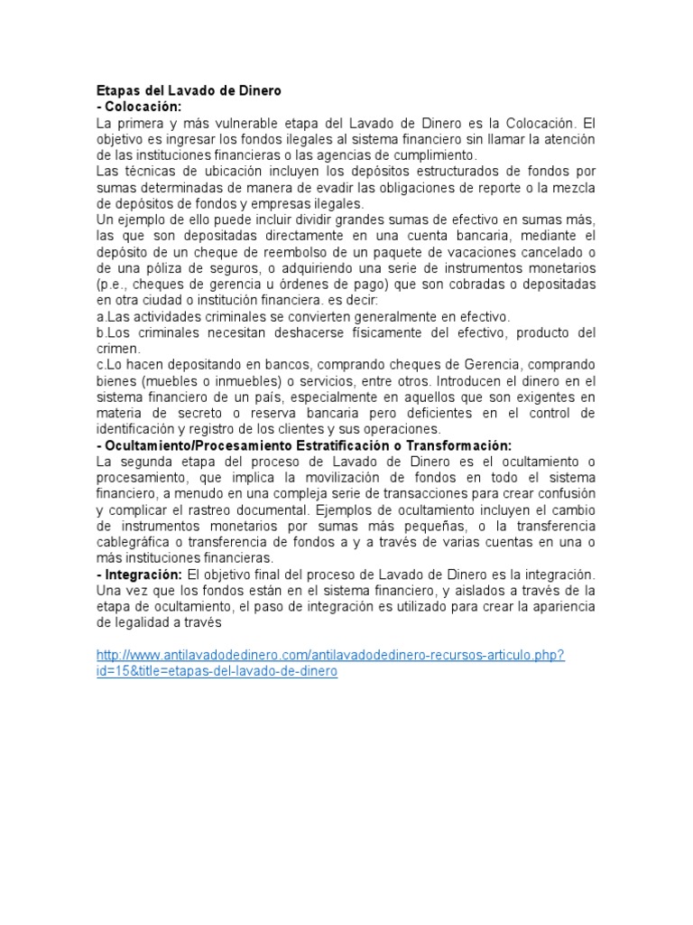 Etapas del Lavado de Dinero | PDF