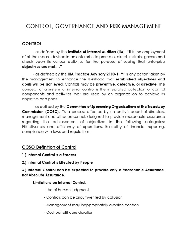 Control Governance and Risk Management | PDF | Internal Control | Audit