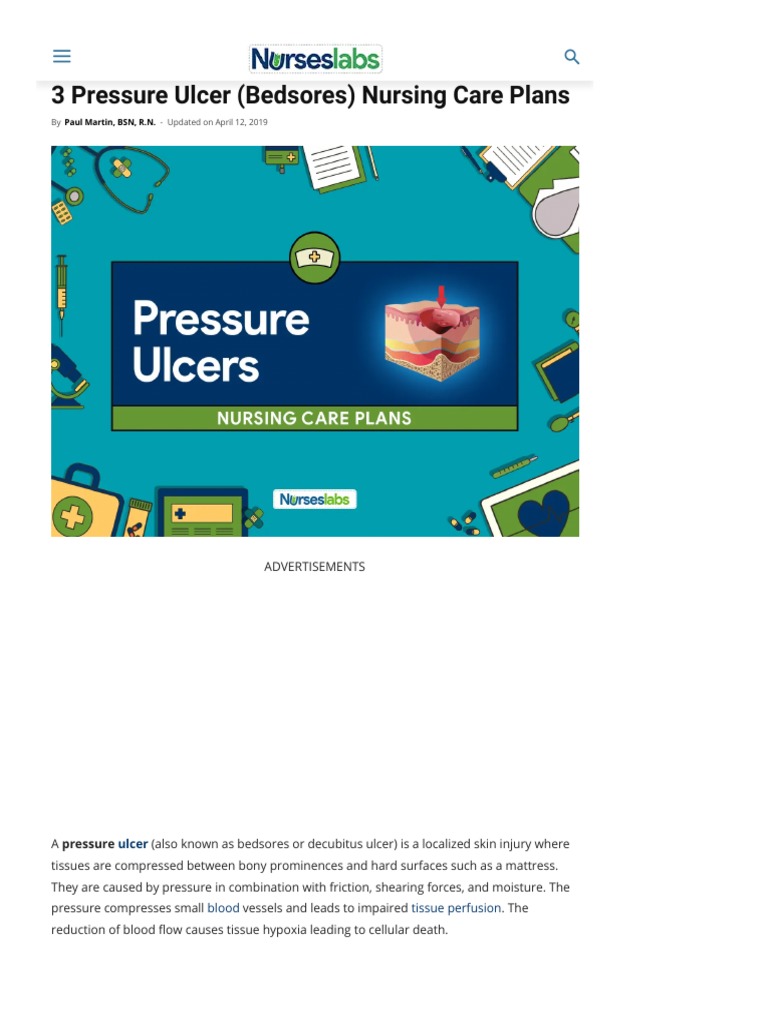 3 Pressure Ulcer (Bedsores) Nursing Care Plans Nurseslabs PDF
